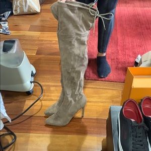 Beige over the knee boots